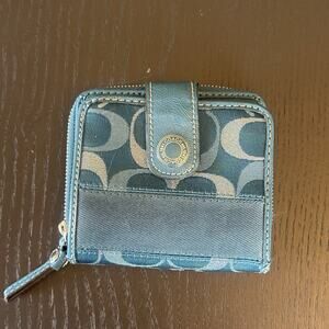Coach Legacy Denim Signature Jacquard Teal Blue Stripe Wallet 41714